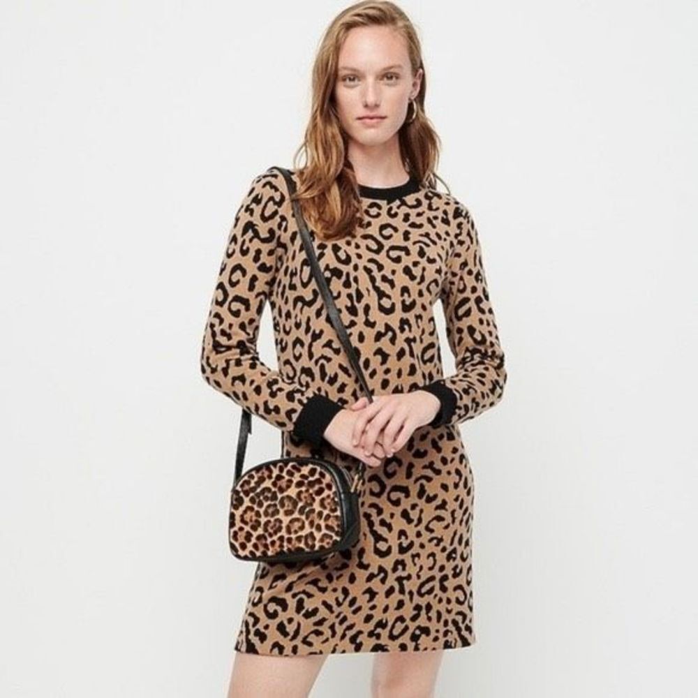 J. Crew Long-Sleeve Mini Sweater Dress in Leopard Size XL